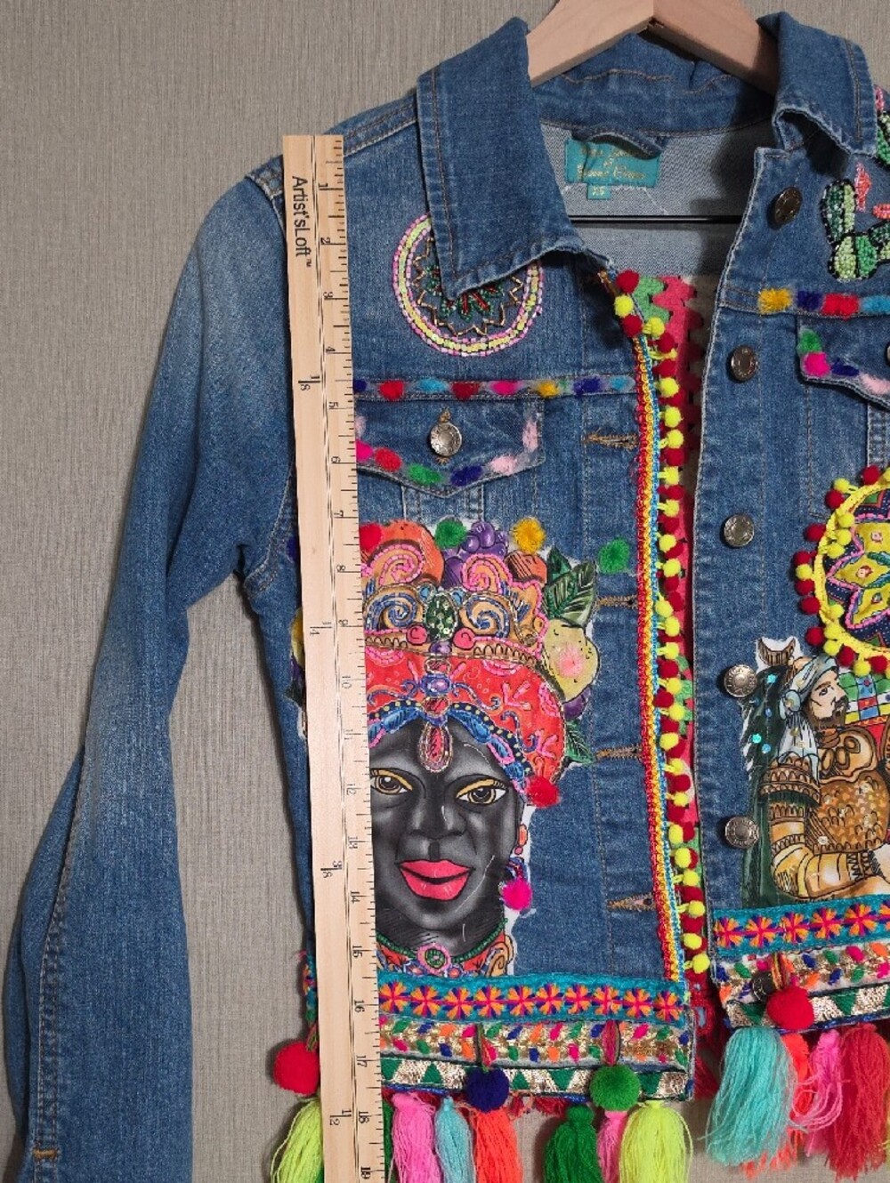 Denim Jacket,Anticia Sartoria By Giacomo Cinque Beading, Embroidery And Pompom - Picture 10 of 10